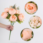 1 puok&scaron;tė dirbtinių bijūnų, arbatinių rožių, kamelijų &scaron;ilkinių netikrų gėlių Flores, skirtų pasidaryk pats namų, sodo, vestuvių dekoravimui tamsiai raudona spalva