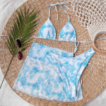 Tie Dye Halter Bikini Moteri&scaron;ki maudymosi kostiumėliai Moteri&scaron;ki maudymosi kostiumėliai Trijų dalių bikinio rinkinys su trumpu sijonu maudymosi kostiumėlis S žalia