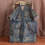&bdquo;Johnature Women Vintage Print&ldquo; gėlėtas ilgas parkas V formos kaklo mygtukas laisvas &scaron;iltas paltas 2021 m. žiemos nauji lininiai moteri&scaron;ki drabužiai ki&scaron;eniniai parkai