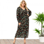 Didelis dydis Xl -5xl Nauja mada Vasaros Moteri&scaron;kos ilgomis rankovėmis gėlėta suknelė su skeltuku Juodos suknelės Motinos drabužiai