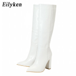 Eilyken Fashion Moteri&scaron;ki batai iki kelių Smailia nosimi Užtrauktukas Stambūs auk&scaron;takulniai Batai Rudens žiema moteri&scaron;ki ilgaauliai avalynė Batai 38 balta
