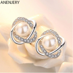 ANENJERY Fashion Micro Circon Shell Pearl Twist auskarai moterims Geri draugai Dovanos brincos Puikūs papuo&scaron;alai