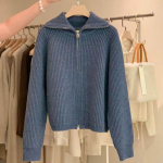 Megztas moteri&scaron;kas megztinis rudens ir žiemos auk&scaron;ta apykakle vertikali juostelė vientisa ilgomis rankovėmis atvartu vir&scaron;utiniai drabužiai megztinis megztinis megztinis One Size mėlyna