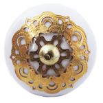 Les Tr&eacute;sors De Lily [A3116] - Aukso balta 'Boho' keraminio baldo rankenėlė - 60x40 mm auksas