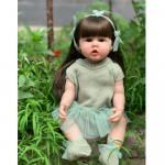 55 CM 22 colių viso silikono kūno atgimęs kūdikis rudų plaukų mergaitės lėlės žaislas, tikrovi&scaron;kas, tikrovi&scaron;kas princesė bamblys Bebe