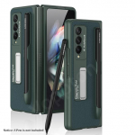 Magentic Kickstand anglies pluo&scaron;to tekstūros odinis dėklas, skirtas Samsung Galaxy Z Fold 3 5g telefono dangtelis su S ra&scaron;iklio lizdo laikikliu (Nėra ra&scaron;iklio ) For Z Fold 3