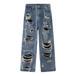 Vyri&scaron;ki ruduo Nauja prekė Retro Street Beggar Hole Patch Tiesios kojos džinsai vyrams S mėlyna