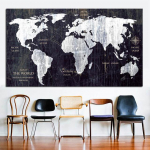 PATIKIMAS MENAS Pasaulio žemėlapis Juodai baltos nuotraukos Klasikinio stiliaus drobės Paveikslai Modernūs namų sienų dekoravimo plakatai be rėmelių 60cm&times;170cm NoFrame