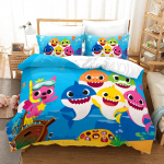 3D vaikų kambario animacinių filmų spausdinimo patalynės komplektas kūdikių ryklio antklodės užvalkalas pagalvės užvalkalas 2/3 vienetų DE100 * 135 viso dydžio dekoratyvinis antklodės užvalkalas UK Single 135x200cm