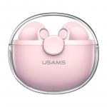 USAMS Bluetooth 5.1 TWS belaidės ausinės permatomos korpuso ausinės stereo triuk&scaron;mo mažinimas žemųjų dažnių jutiklinis valdymas ilgas budėjimo režimas 300 mAH Bluetooth Headphone 5.1 rožinė