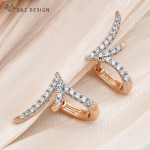 Mados simetrijos rožinio aukso spalvos kubiniai cirkonio auskarai, nuleidžiami sparnais, moterims, vestuviniai papuo&scaron;alai, auskarų dovana