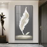 Auksinės baltos plunksnos plakatai Sienų menas Kambario dekoras Prabangus Abstraktus Auksinis Kaspinas Verandos Koridoriaus Drobės Tapybai Namų apdailai 70X140cm No Frame