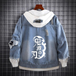 Demon Slayer Kimetsu No Yaiba Fashion Hoodie Džinsai Paltai Hashibira Inosuke Cosplay Vyrai Moteri&scaron;ki gobtuvai Laisva striukė Gatvės Style Patchwork Paltai M
