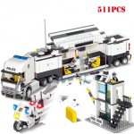 Policijos komisariato automobilių sunkvežimis Mokomosios kaladėlės su miesto policininko figūrėlėmis Žaislai vaikams Vaikai Dovanų kaladėlės