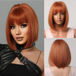 Trumpi tiesūs sintetiniai perukai Ginger Brown Bob perukai su kirpčiukais moterims Cosplay Daily Natural Hair Perukas Kar&scaron;čiui atsparus pluo&scaron;tas
