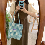 Moteri&scaron;ka vilnonė vintažinė languota rankinė ant pečių Universali drobė studenti&scaron;ka didelės talpos rankinė OneSize