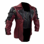 Nauja &bdquo;Steampunk&ldquo; vyri&scaron;ka gotikos stiliaus odinė striukė &bdquo;Punk Style Biker Jacke&ldquo; rudens žiemos motociklo striukė XXXXXL bordinė