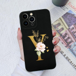 Apple iPhone 13 14 15 Pro Max X XS XR SE telefono dėklo dangtelis skystas mink&scaron;tas matinis silikonas, atsparus smūgiams, gėlių raidės iPhone korpuso buferiui iPhone X