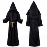 Vienuolio chalatas Viduramžių vienuolis vienuolis kunigas su gobtuvu apsiaustas Helovino tunika su gobtuvu uniforma Vienuolio kostiumas Cosplay kostiumas S juoda