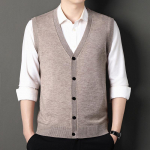 Vyri&scaron;ka vilnonė liemenė, rudens ir žiemos mados laisvalaikio masyvus V formos kaklo vyri&scaron;kas megztinis be rankovių su liemene su kardiganu 4XL