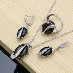 Natūralus mistinis vaivoryk&scaron;tinis kubinis cirkonis 925 sidabro papuo&scaron;alų rinkinys moterims vestuviniai auskarai / pakabukas / karoliai / žiedai 6 juoda