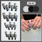24 Vnt. / RINKINYS Quick Nails Glitter Ripple Manikiūras Blizgantys ilgi baletiniai netikri nagai Atsparūs vandeniui, ne&scaron;iojami paruo&scaron;ti nagų lipdukai 24pcs/set
