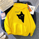 Miau Juodas Katinas Unisex Madingi Laisvi Džemperiai su Gobtuvu Unisex Pa&scaron;iltinti Spaudiniai Auk&scaron;tos Kokybės Puloveris Gatvės &Scaron;ilti Sportiniai Drabužiai L