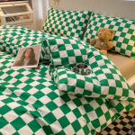 &Scaron;iaurieti&scaron;ko stiliaus japoni&scaron;ko stiliaus nespausdinta languota keturių dalių patalynė ir antklodės užvalkalas, skalbtas medvilninis &scaron;epečiu padengtas trijų dalių komplektas 1.2m bed sheet 3pcs