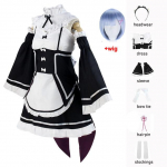 Ram/Rem Cosplay Re:nulis Kara Hajimeru Isekai Seikatsu juodas kostiumas tarnaitės suknelės kostiumas Helovino kostiumas, anime vakarėlio suknelė S black