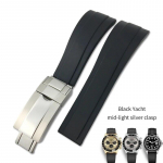 20 mm auk&scaron;tos kokybės guminis laikrodžio dirželis Role Daytona GMT Submariner GMT OYSTERFLEX juoda apyrankė vandeniui atspari laikrodžio apyrankė Black 21mm with logo&black clasp