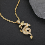Hip Hop Naujas Dvylikos Zodiako Drakono Pakabukas Kini&scaron;ko Stiliaus Asmenybė Retro Paauksuotas Pilnas Cirkonio Pakabukas Vyri&scaron;kos ir Moteri&scaron;kos Megztinių Grandinėlės
