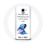 Coque pour Samsung Galaxy A6 2018 Lilo et Stitch Ohana Citation Blanc balta