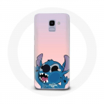 Coque pour Samsung Galaxy A8 2018 Stitch le Nez en l'air fond rose