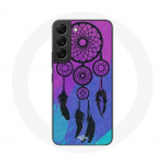 Coque pour Samsung Galaxy S22 Attrape R&ecirc;ve Noir Fond Bleu et Violet
