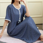 Nauji vasariniai moteri&scaron;ki naktiniai mar&scaron;kinėliai trumpomis rankovėmis medvilniniai ta&scaron;keliai kvėpuojantys naktiniai mar&scaron;kiniai namų drabužiai ponios princesės miegmai&scaron;iai miegui moterims XL mėlyna
