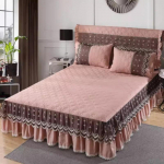 3 vnt. nėriniuotų lovatiesių su raukiniais, nėriniuotų sijonų stiliaus, princesės stiliaus, neslystantis, 1,8 m dvigulės lovos užtiesalas su dirželiu, apsauginiu užvalkalu. 150x200cm 3pcs