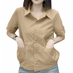 ZANZEA Moteri&scaron;ka laisvalaikio apykaklė, vienspalvė palaidinė trumpomis rankovėmis S geltona