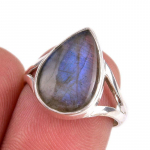 Natūralus labradoras 925 prabos solidus sterlingas sidabro žiedas Dydis 7 J9s08