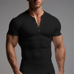 Men's T-shirt Summer Running Sports Fitness Clothes Muscle Slim Fit Short Sleeve T-shirt V-neck Casual Tops male t shirt