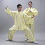 Kinų tradicinis Tai Chi kostiumas Kung Fu 2 vnt. / rinkinys Unisex mygtukų mar&scaron;kinėliai laisvi vienspalviai dėvėti vyri&scaron;ki drabužiai XS &scaron;viesiai geltonos spalvos