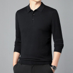 Pavasarinis ir rudeninis plonas atlapinis megztinis vidutinio amžiaus vyrams su vilna, laisvas atlapinis mar&scaron;kinėlis, kasdienis vienspalvis megztas polo mar&scaron;kinėlis 4XL