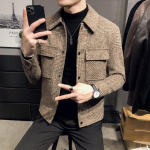 Vyri&scaron;ka striukė su polo kakleliu Madinga Slim Fit kostiumo paltai Auk&scaron;tos kokybės languota kelių ki&scaron;enių korėjieti&scaron;ka laisvalaikio plius dydžio striukė XS chaki