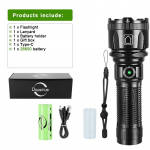 10000LM Itin galingas įkraunamas žibintuvėlis Didelio galingumo LED žibintuvėlių žibintuvėlis 2000M ilgo nuotolio LED žibintas D-5000mAh, box