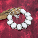 Howlite karoliai, 925 prabaus sterlingų sidabro papuo&scaron;alai, brangakmenių papuo&scaron;alai, rankų darbo karoliai, vestuvių dovanai Adjustable with 18 inches balta