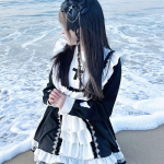 Lolita Goth Nun stiliaus mėlyna ir balta suknelė Lolita miela kasdienybė