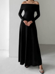 Rudens Žiemos Moterų Seksuali Atvirais Pečiais Maxi Platėjanti Suknelė Vienspalvė Juoda Suknelė Be Petne&scaron;ėlių Ilgomis Rankovėmis Moterims Vakarėlių Suknelės M juoda