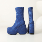 lenkisen Flock rudens žiemos batai Super auk&scaron;takulniai marginti plei&scaron;tais Elastiniai batai su platforma i&scaron;laiko &scaron;ilumą Madingi batai iki blauzdos 37