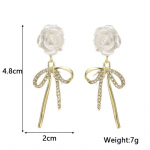 White Camellia Crystal Bowknot Drop auskarai moterims Perdėti nauji mados vakarėlio papuo&scaron;alai