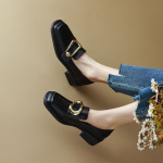 Pavasaris Naujas Kvadratinis Moteri&scaron;ki Darbiniai Batai Galva Metalinė Sagtis Vieni&scaron;iai Moteri&scaron;ki Angli&scaron;ki odiniai Batai Storakulniai Loafers 35