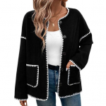 Rudens pavasario moteri&scaron;kas paltas zigzago kra&scaron;tas vienaeiliai sagos, laisvos spalvos, atitinkantis megztinį ilgomis rankovėmis pasimatymų &scaron;varkas S juoda